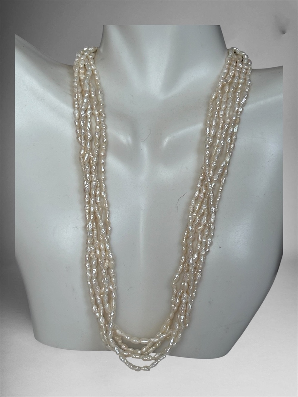 🌼VTG Multi-Strand Freshwater Rice Pearl Sterling Silver Heart Clasp Necklace - Picture 2 of 8